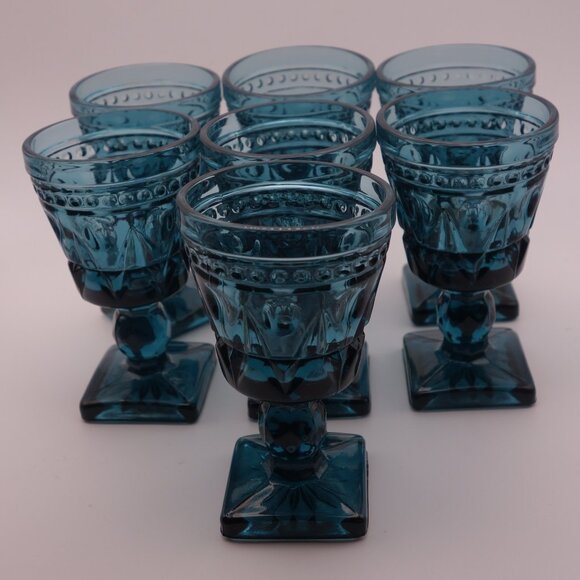 Set of Seven(7) Blue Glasses with Square Base - Picture 1 of 13